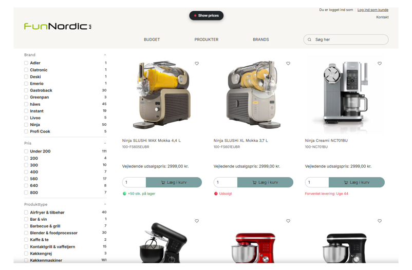 Køkkenmaskiner i Fun Nordics B2B webshop