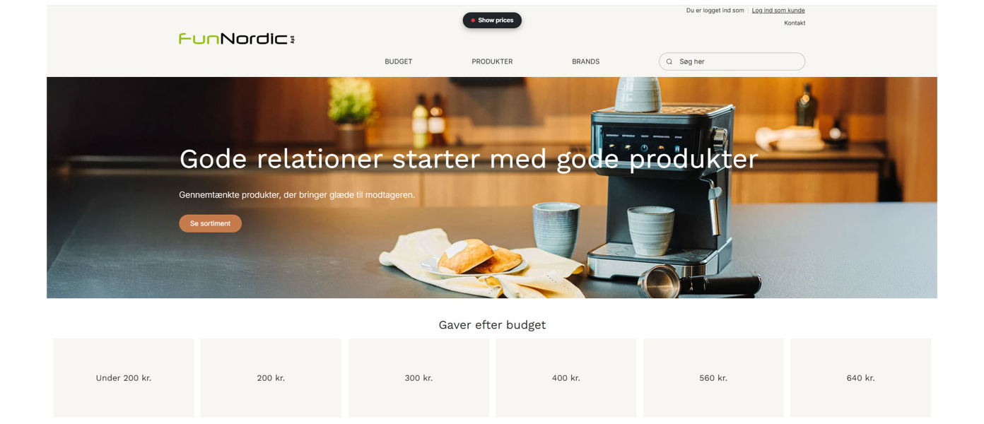 Fun Nordic B2B webshop forside